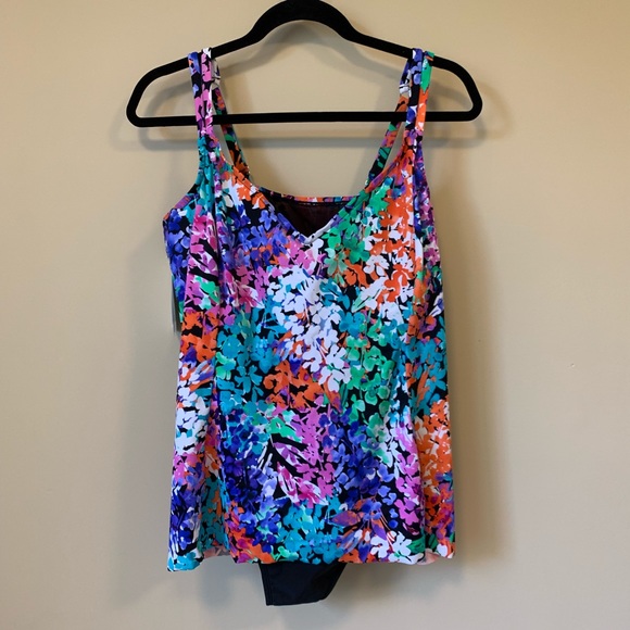 Swim Solutions Floral Tummy-Control Swimsuit - Picture 2 of 5